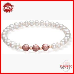 18K Gold Stretch Bracelet with Freshwater Pearls and Quartz Jade Beads